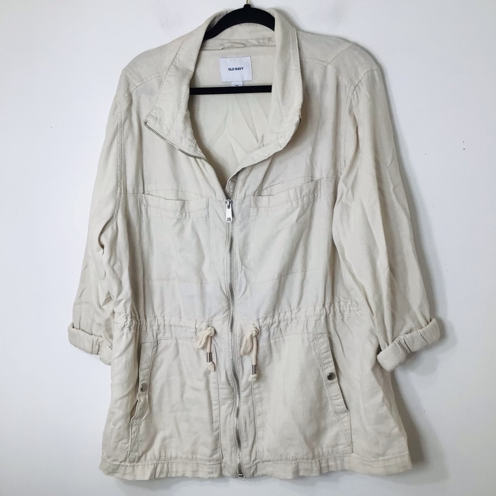 Old Navy jacket women tan linen xxl